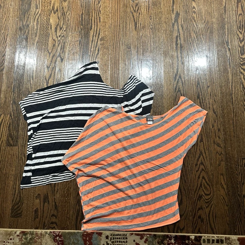 No Boundaries Black and White, Orange and Gray Striped Tops
